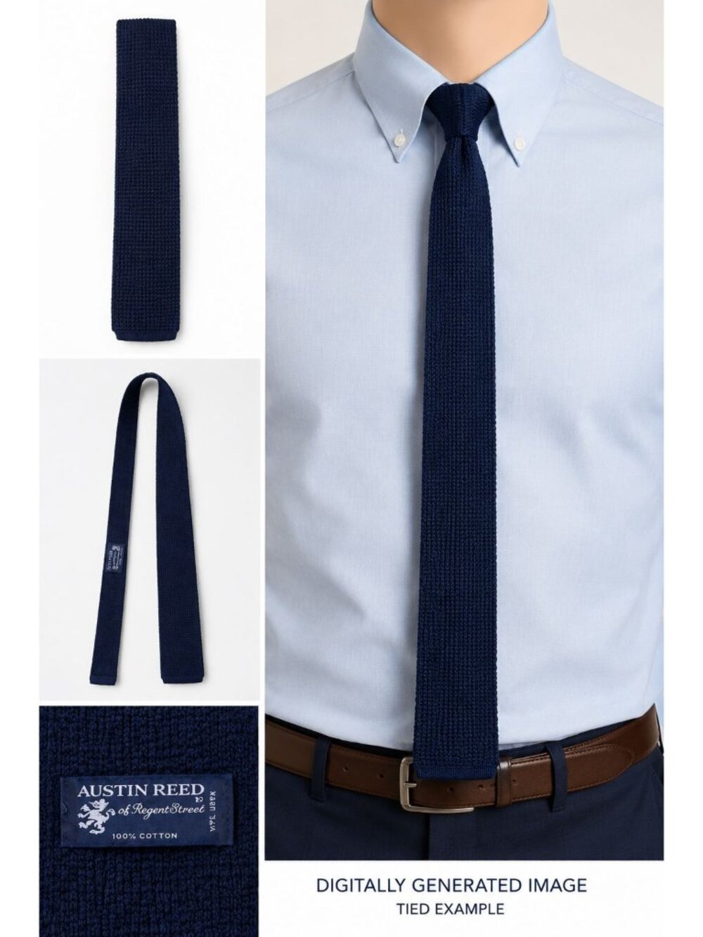 Vintage Austin Reed Navy Woven Skinny Tie 100% Cotton USA Used Preppy Ivy Leagu - Picture 4 of 11